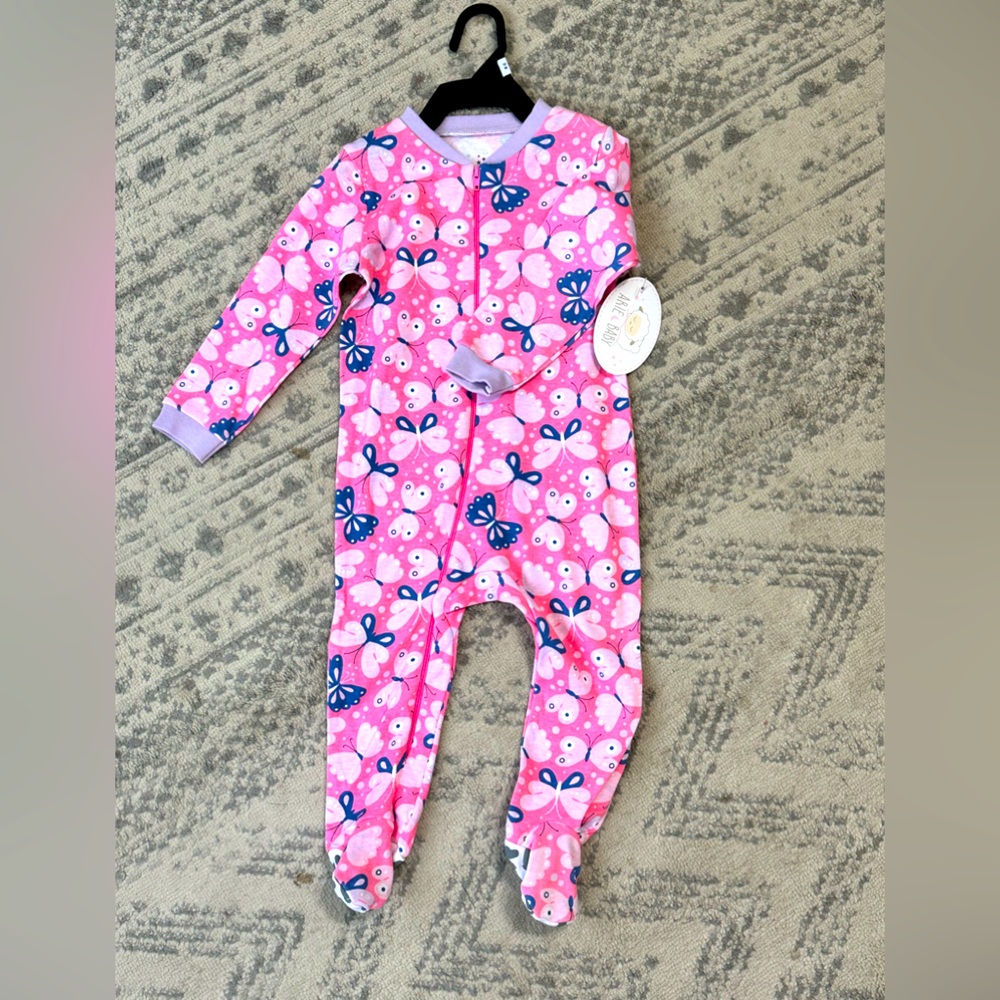 Baby onesie pajamas pink with butterfly’s